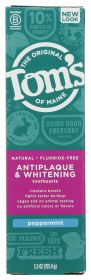 TOMS OF MAINE: Fluoride Free Antiplaque & Whitening Toothpaste Peppermint, 5.5 Oz